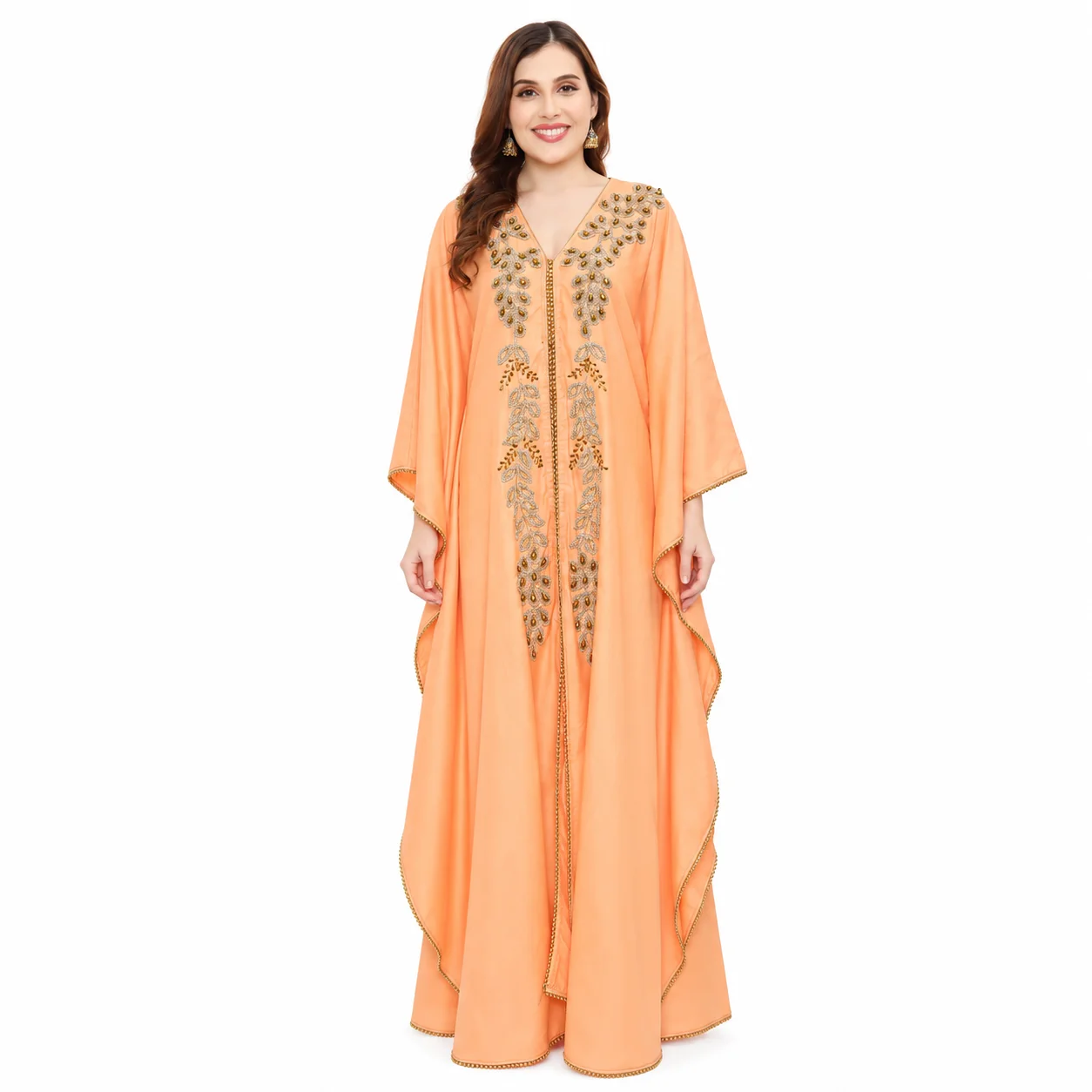 Black Arabian Farasha Maxi Dress with Gold Bead Embroidery - Image 4