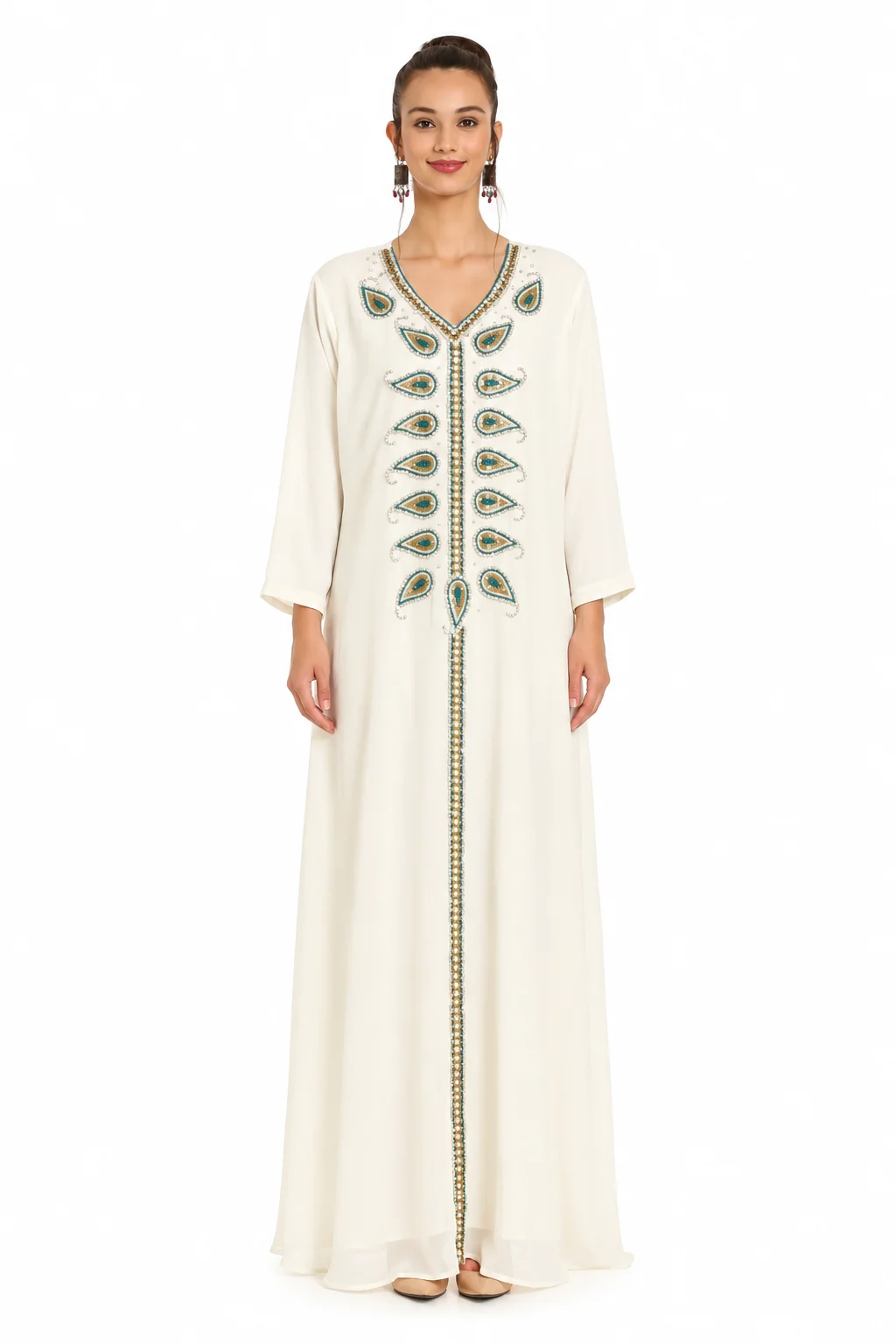 Bottle Green Dubai Farasha Tea Party Dress with Crystal Beads - Image 3