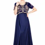 Navy Blue Velvet Bolero Jacket Set with Beaded Embroidery