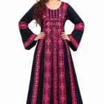Navy Blue Persian Cotton Kaftan with Machine Embroidery