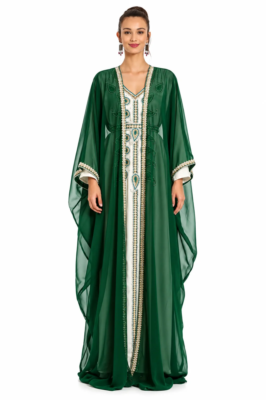 Bottle Green Dubai Farasha Tea Party Dress with Crystal Beads - Image 6