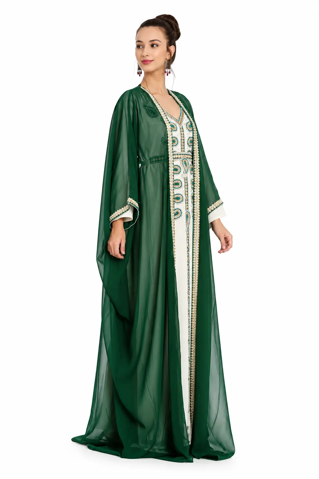 Bottle Green Dubai Farasha Tea Party Dress with Crystal Beads - Image 7