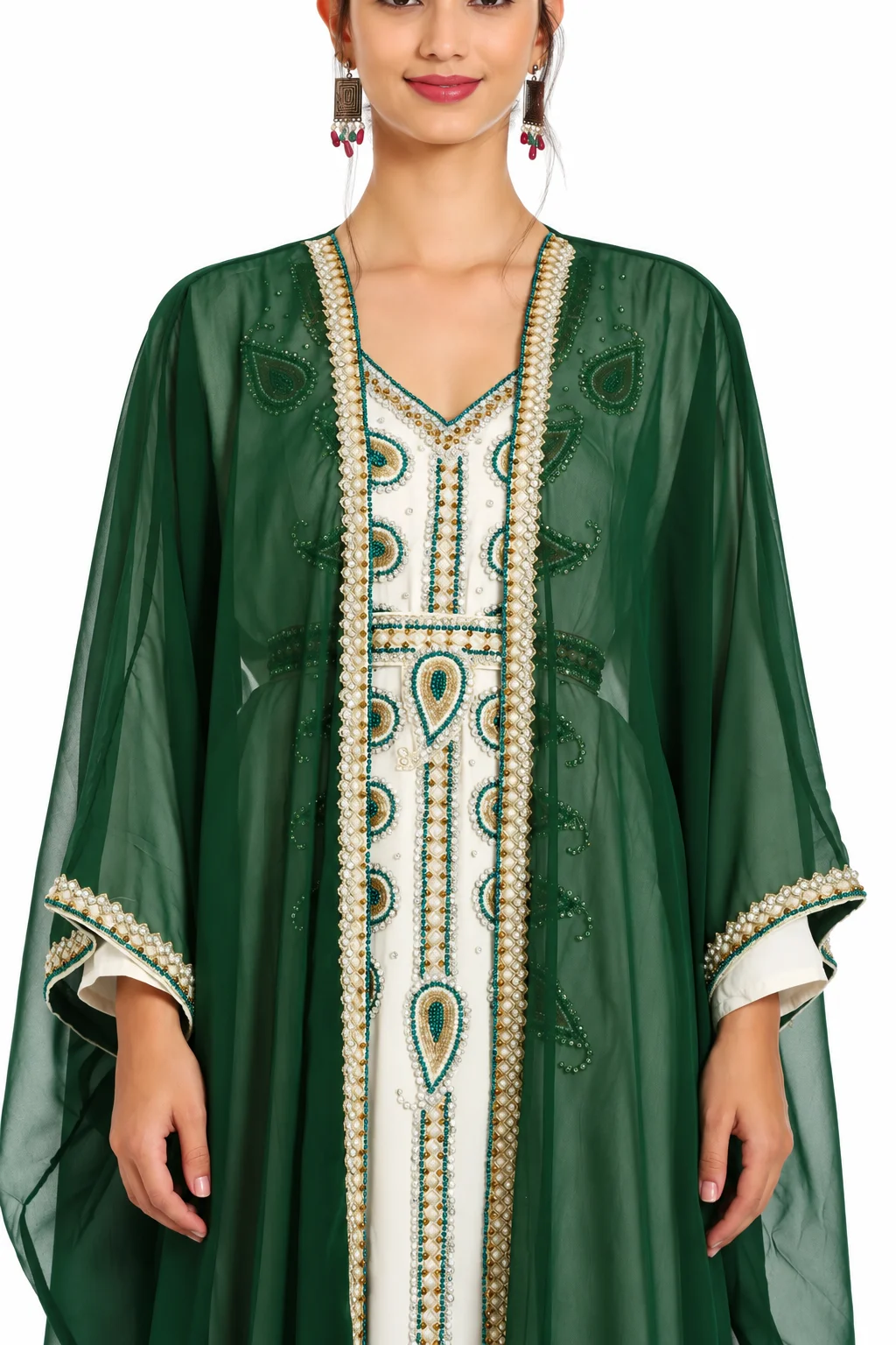 Bottle Green Dubai Farasha Tea Party Dress with Crystal Beads - Image 4