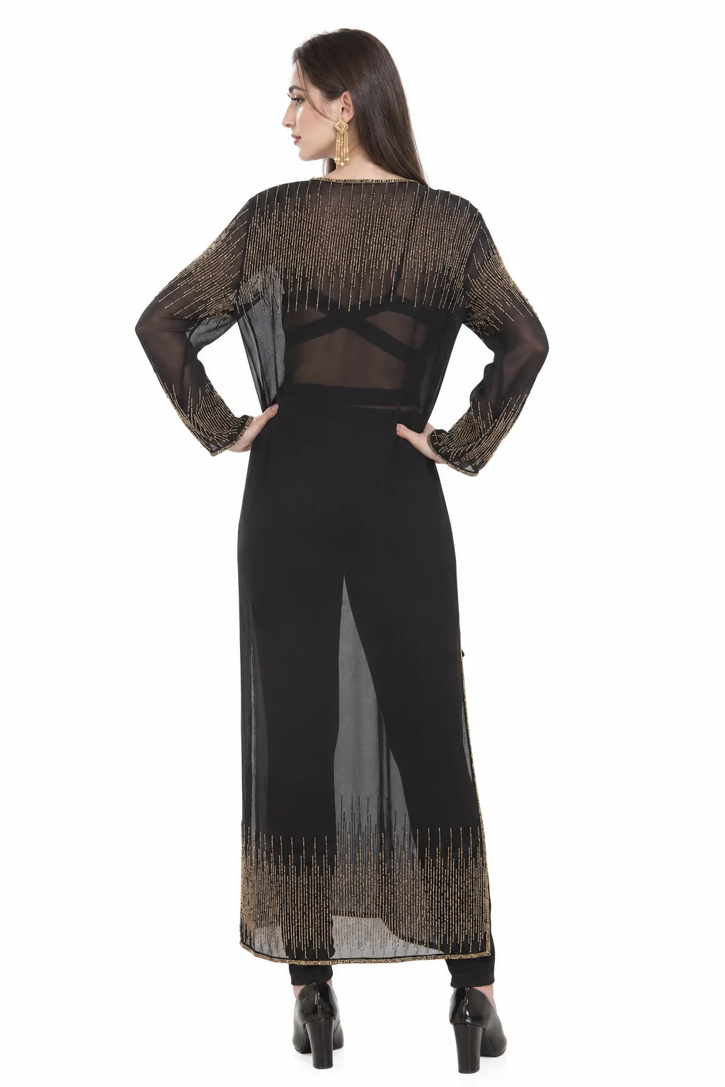 Embroidered Georgette Kurti Jacket with Golden Beadwork - Image 4