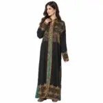 Black and Bottle Green Embroidered 3-Piece Maxi Dress