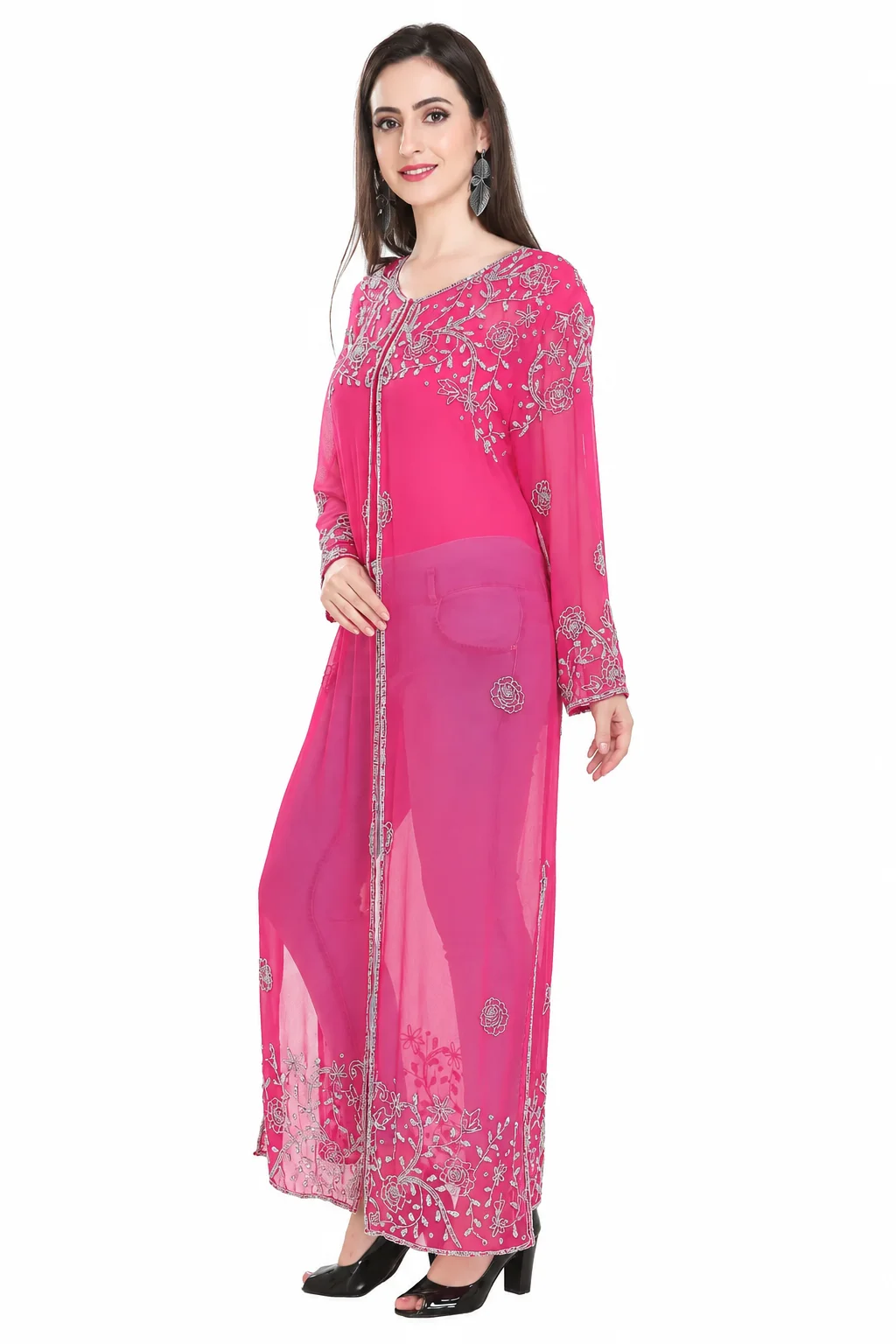 Crystal Embroidered Georgette Overcoat Kurti for Women - Image 3