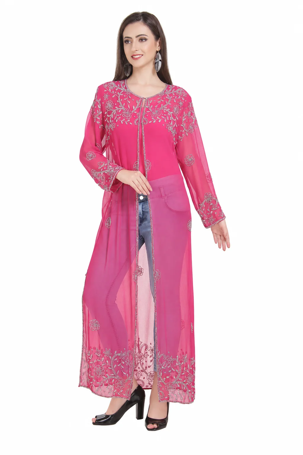 Crystal Embroidered Georgette Overcoat Kurti for Women - Image 4