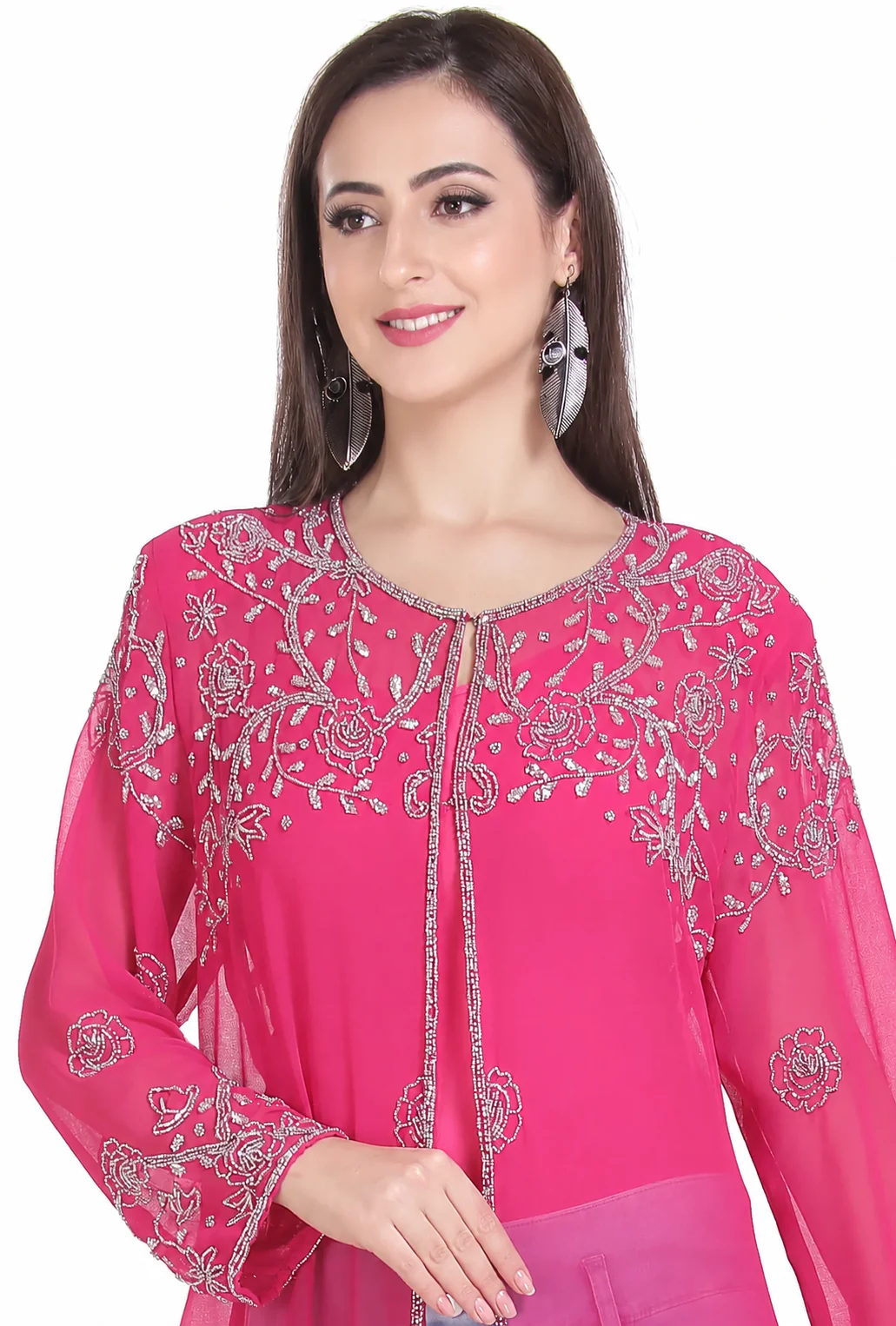 Crystal Embroidered Georgette Overcoat Kurti for Women
