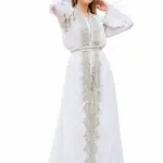 Cream Maghribi Kaftan with Silver Crystal Hand Embroidery