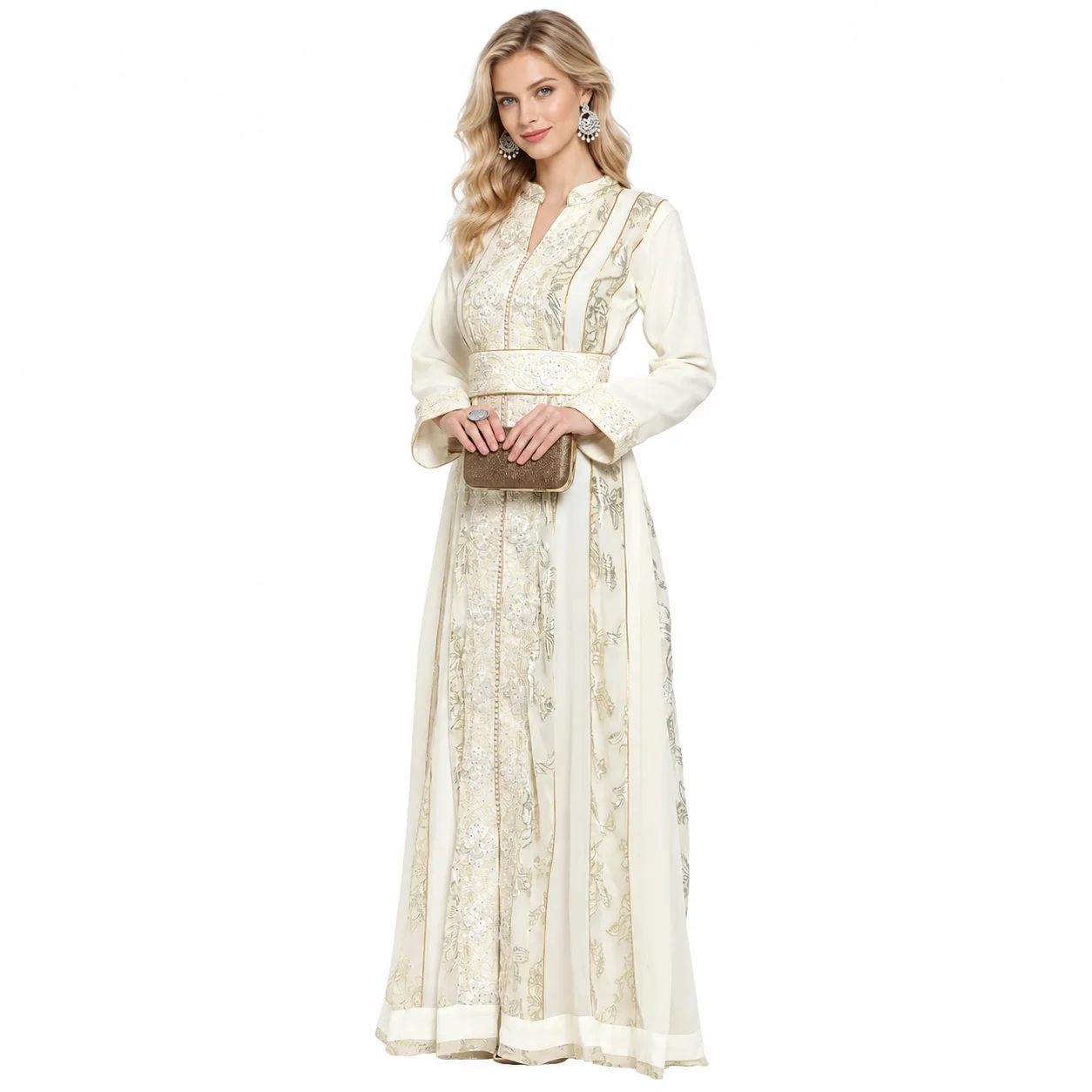 Cream Hand-Embroidered Wedding Ball Gown with Crystal Beads - Image 6