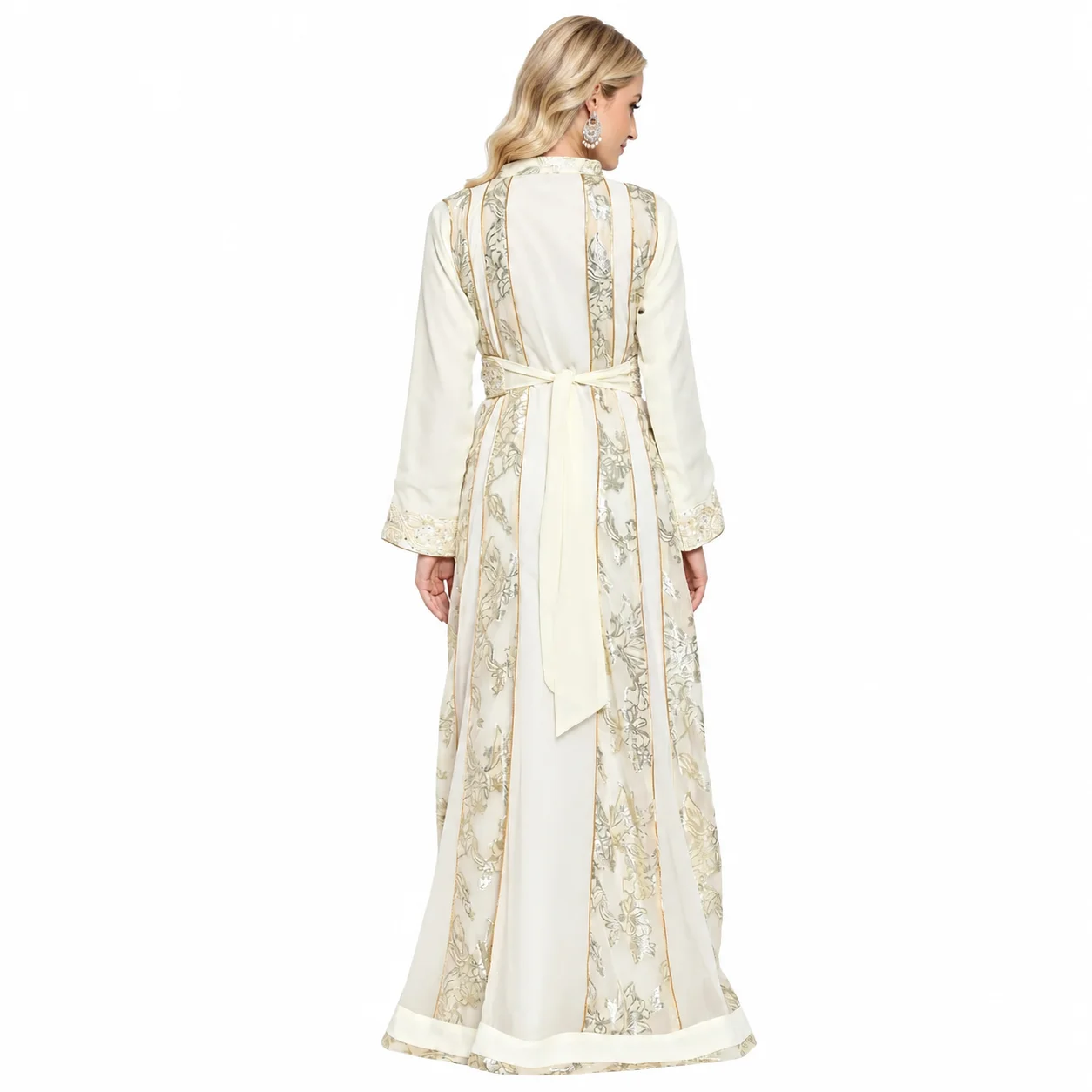 Cream Hand-Embroidered Wedding Ball Gown with Crystal Beads - Image 7