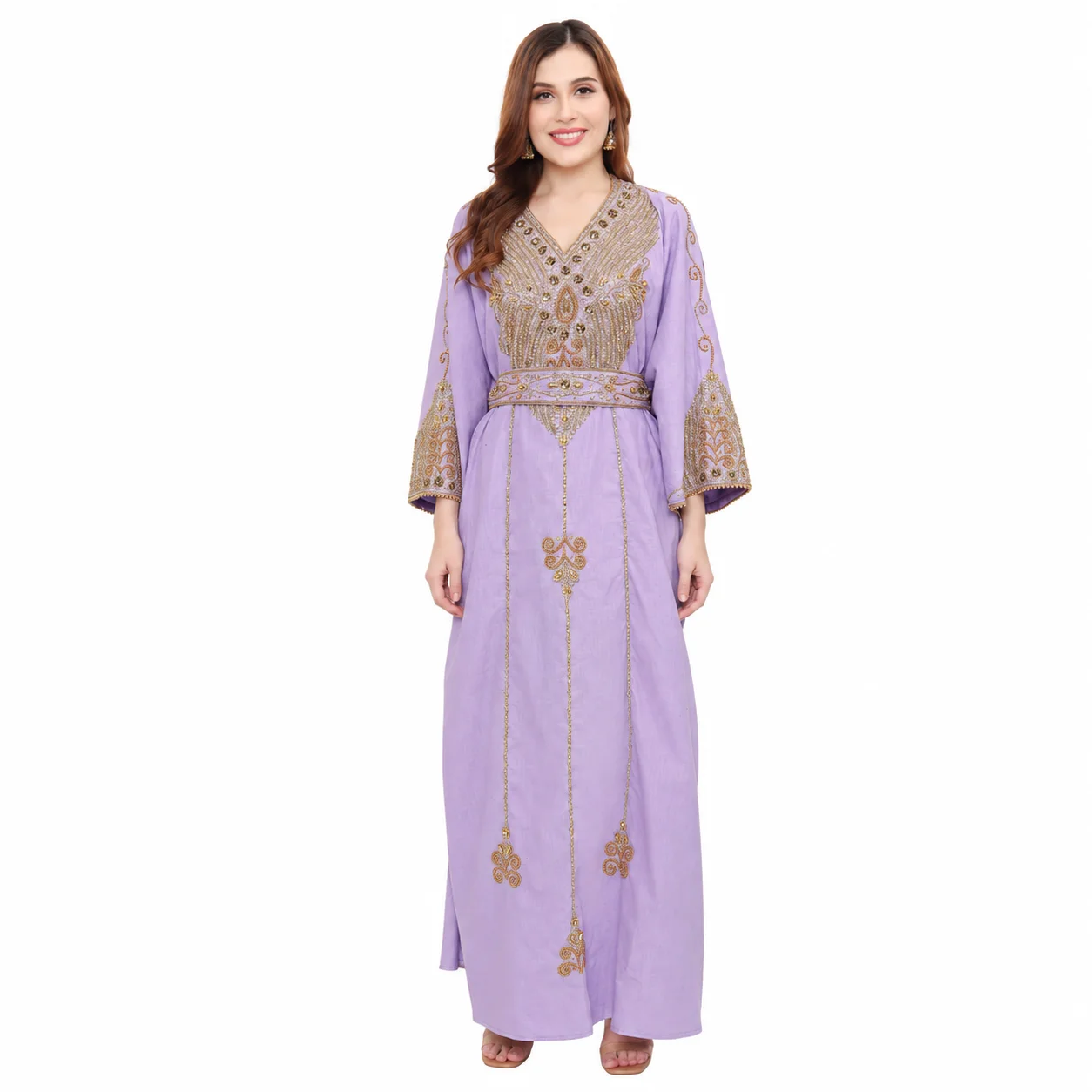 Light Purple Abaya Kaftan Maxi Gown with Crystal Beads