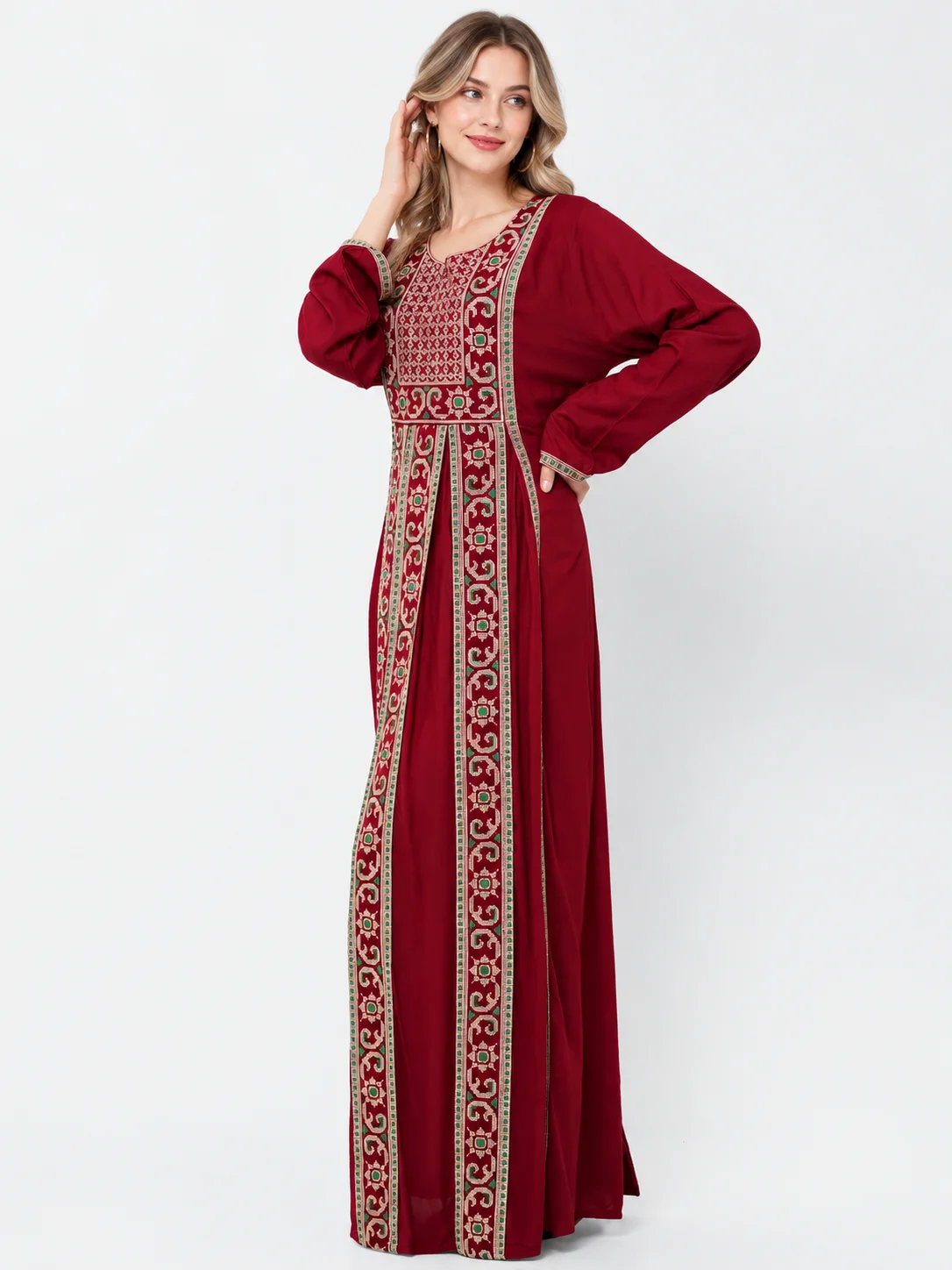 Boho-Chic Rayon Maxi Dress with Cross-Stitch Embroidery - Image 5