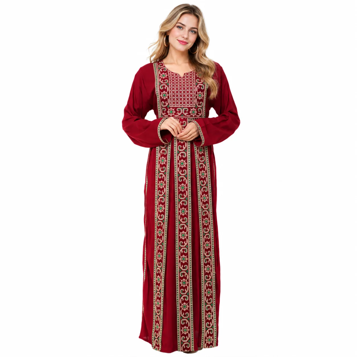 Boho-Chic Rayon Maxi Dress with Cross-Stitch Embroidery - Image 6