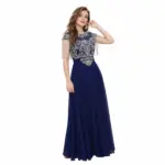Navy Blue Embellished Georgette Maxi Dress with Silver Beads