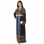 Black and Blue Embroidered Cardigan Gown with Gold Beadwork