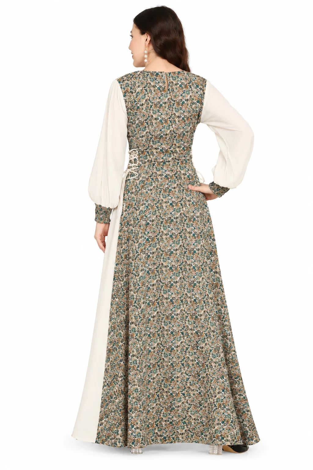 Off-White Kaftan Dress with Gold Embellishments - Image 6