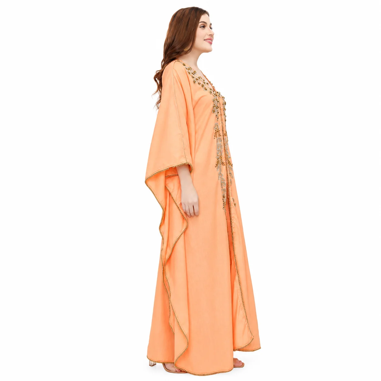 Black Arabian Farasha Maxi Dress with Gold Bead Embroidery - Image 5