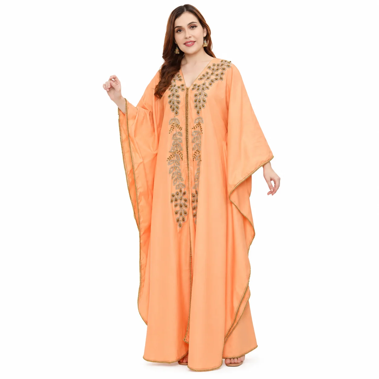 Black Arabian Farasha Maxi Dress with Gold Bead Embroidery
