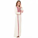 Cream Embroidered Rayon Kaftan Maxi Dress with Scarf Option